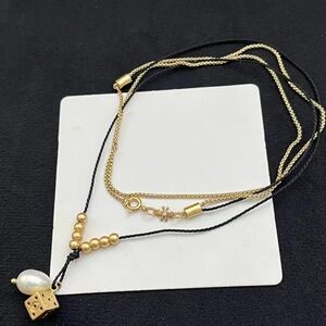 Tory Burch Gold and Black Dice & Pearl Necklace